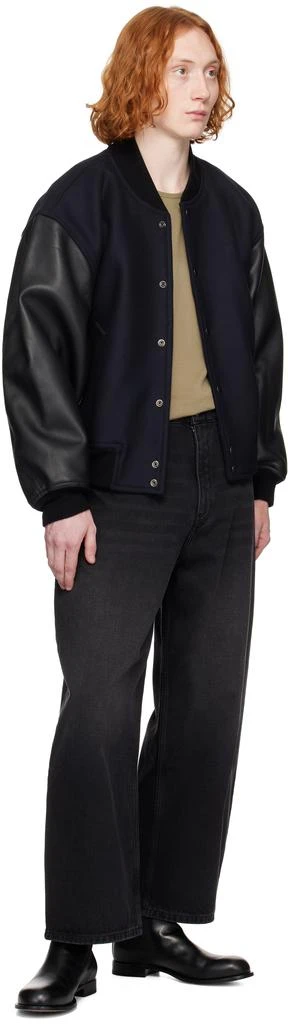 Studio Nicholson Navy & Black Alph Leather Bomber Jacket 3