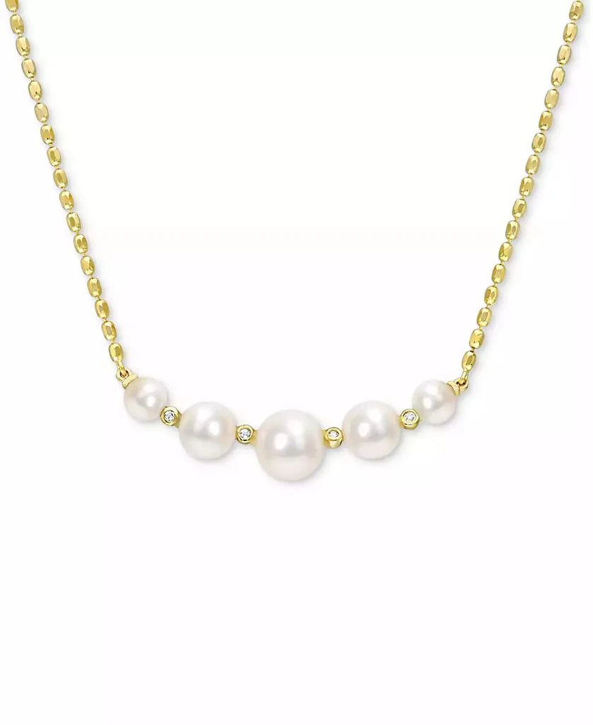 Macy
s Cultured Freshwater Pearl (4-1/2 - 8mm) 
White Topaz (1/20 ct. t.w.) Graduated Curved Bar 18" Pendant Necklace in 18k Gold-Plated Sterling Silver