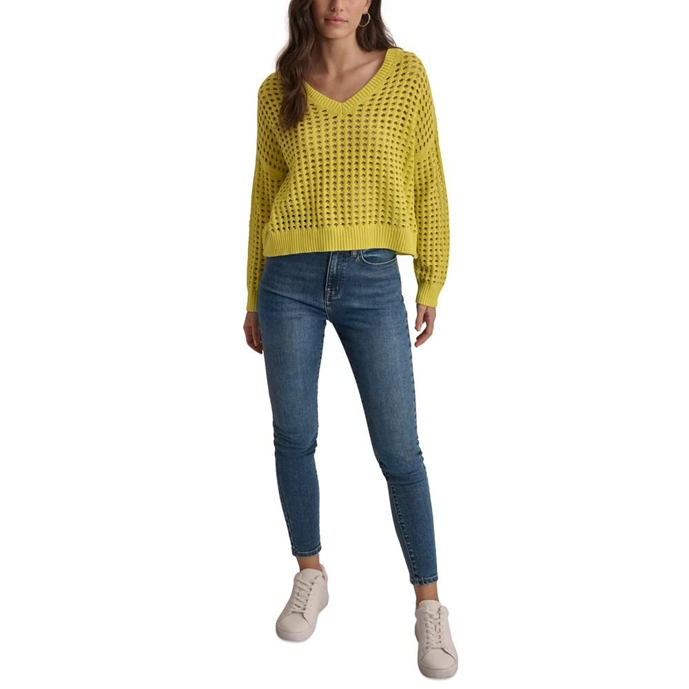 DKNY Women's V-Neck Open-Stitch Cotton Sweater 5