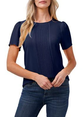 CeCe Womens Short Sleeve Pleated Blouse 1