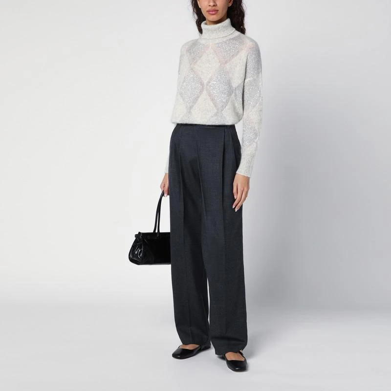 Brunello Cucinelli Pearl grey Dazzling Argyle turtleneck jumper 2