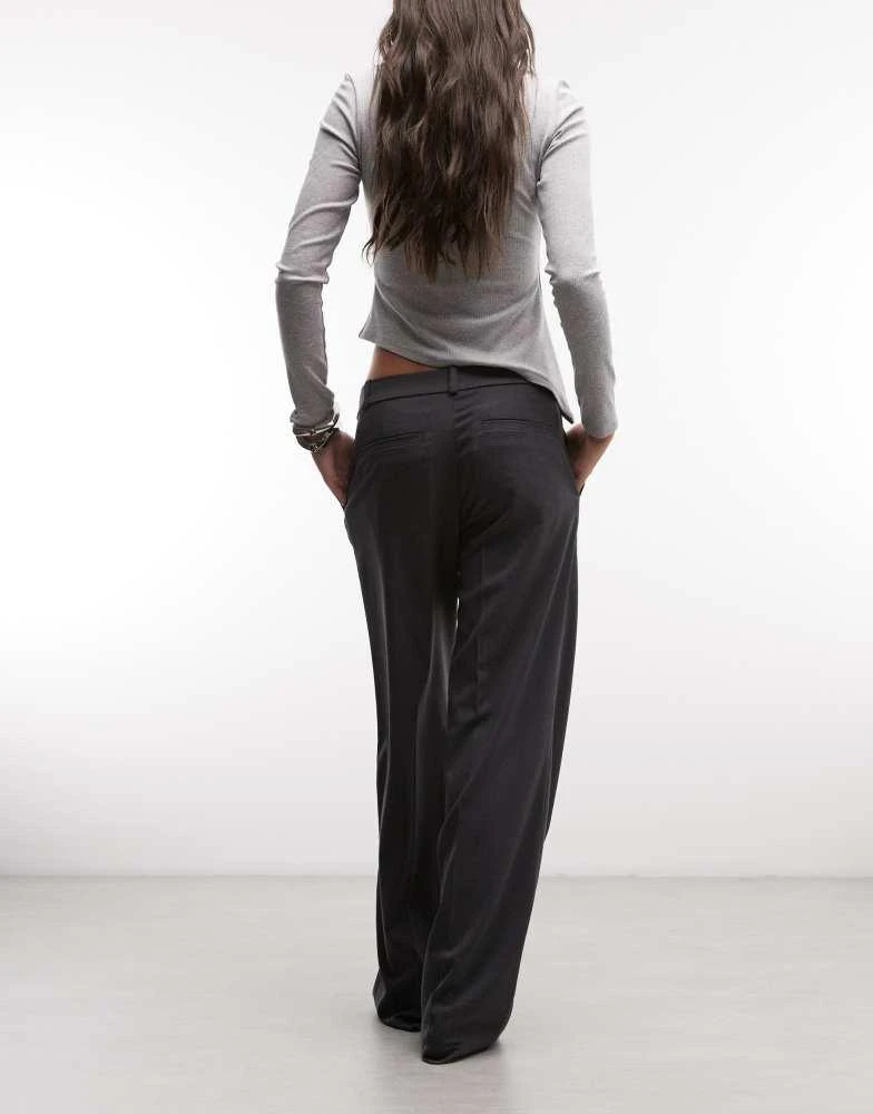 Monki Monki mid waist wide leg tailored trousers in dark grey 5