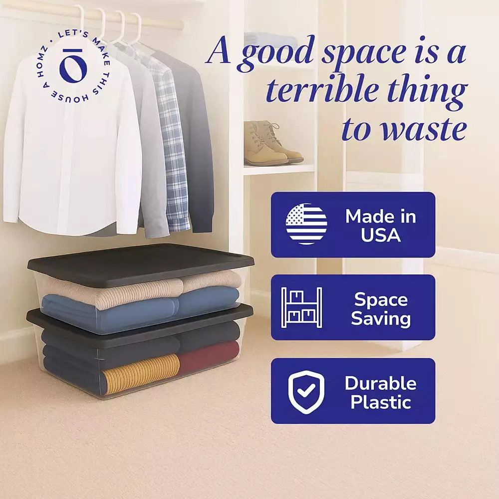 Homz 41 Quart Stackable Plastic Storage Containers with Snap-Close Lid, (2 Pack 9