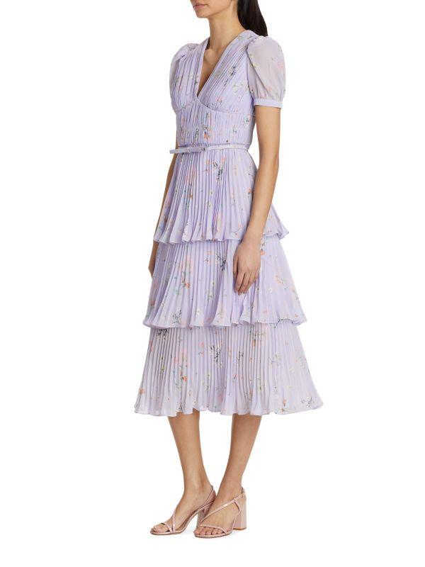 Self Portrait Floral Chiffon Tiered Midi-Dress - Dresses