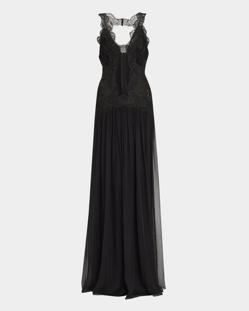 Alberta Ferretti Lace Drop-Waist Organic Chiffon Backless Gown 1