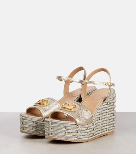 Valentino VLogo metallic leather wedge sandals 4