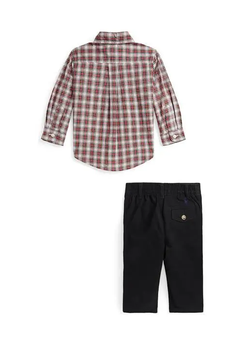 Ralph Lauren Baby Boys Plaid Poplin Shirt & Chino Pants Set 2