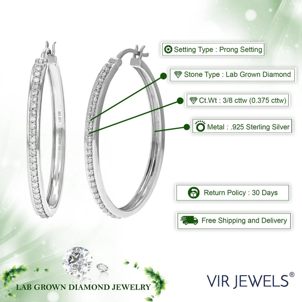 Vir Jewels 3/8 cttw 54 Stones Round Lab Grown Diamond Hoop Earrings .925 Sterling Silver Prong Set 3/4 Inch 4