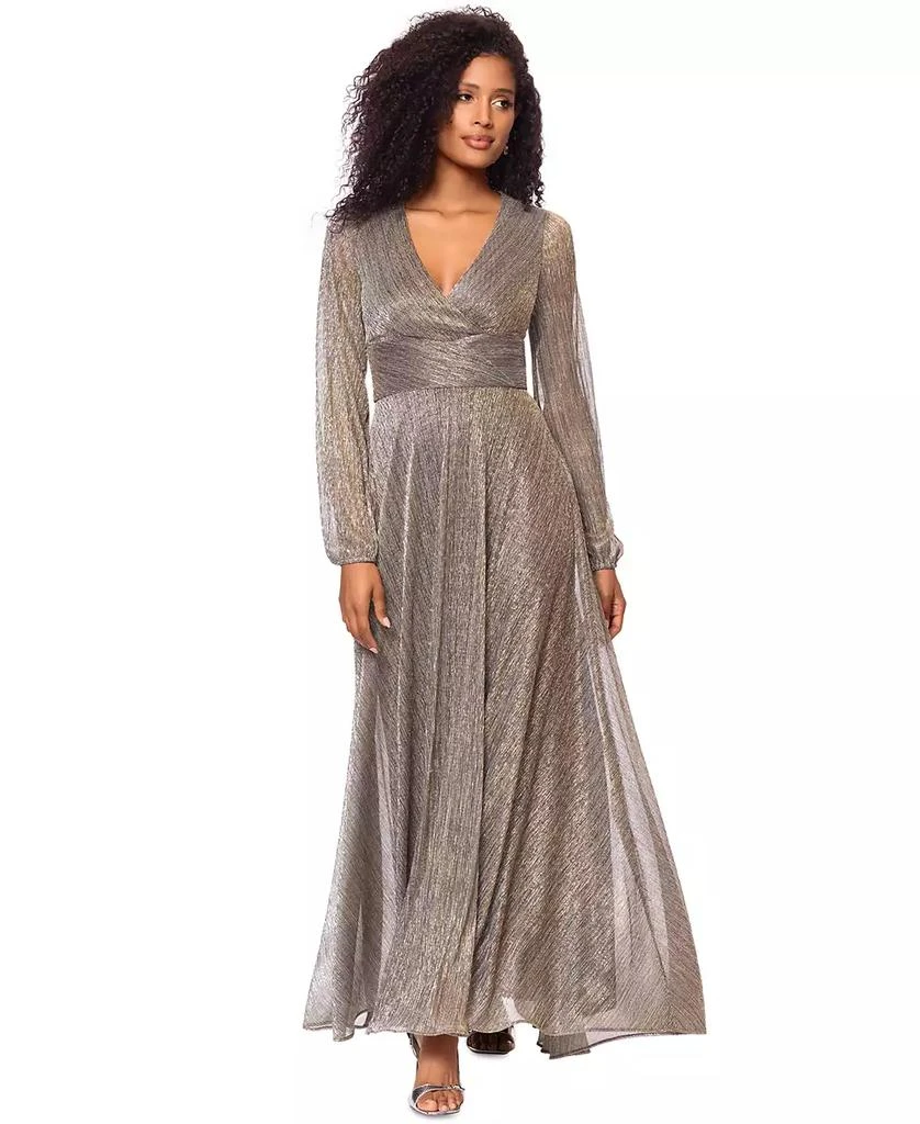 Betsy & Adam Women's Metallic V-Neck Long-Sleeve Gown 1