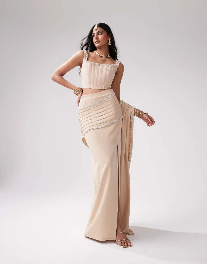 Kanya London Kanya London jewel trimmed corset top co-ord in gold 2