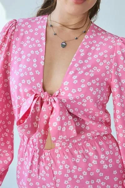 Glamorous Glamorous Candy Pink Floral Tie-Front Romper 2
