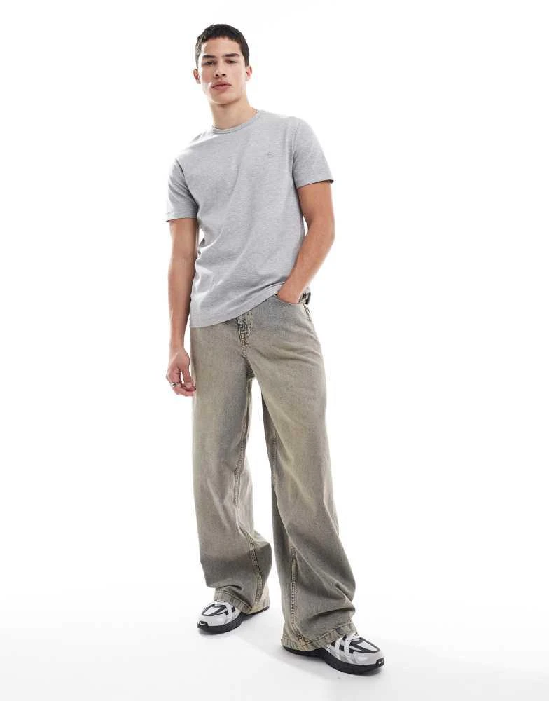 French Connection Mens French Connection micro ottoman t-shirt in light grey melange 2