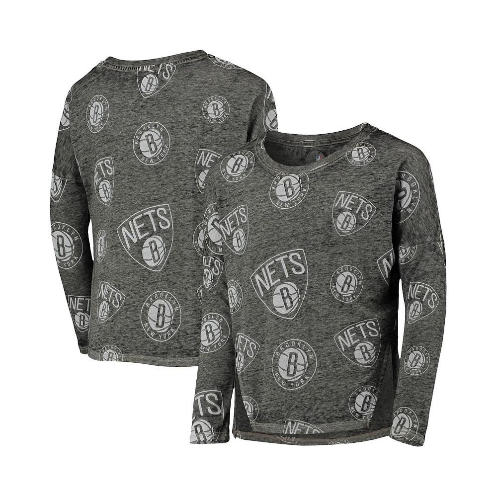 Outerstuff Big Girls Heathered Black Brooklyn Nets Back in Action Long Sleeve T-shirt