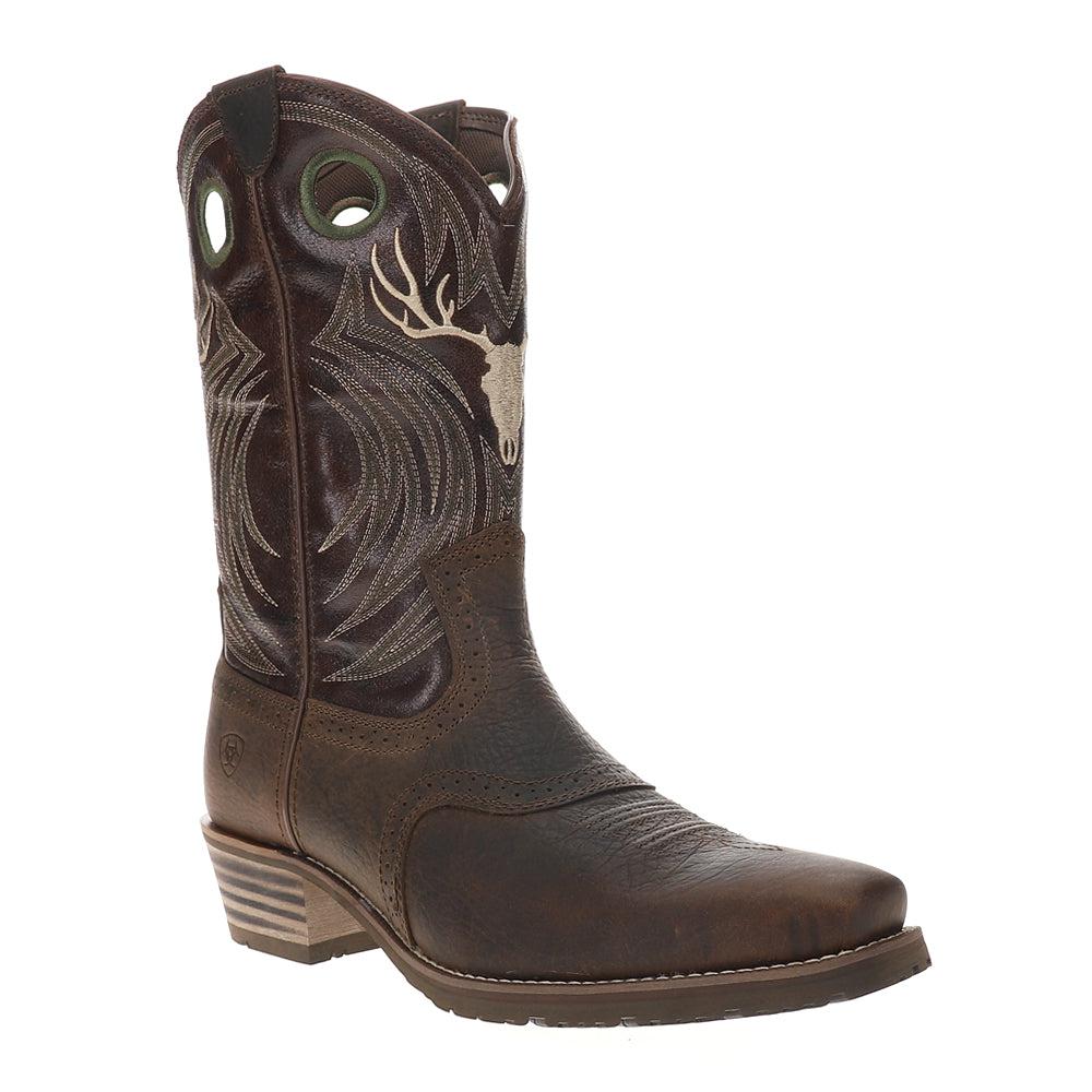 Ariat Hybrid Roughstock Antler Embroidered Snip Toe Pull On Cowboy Boots