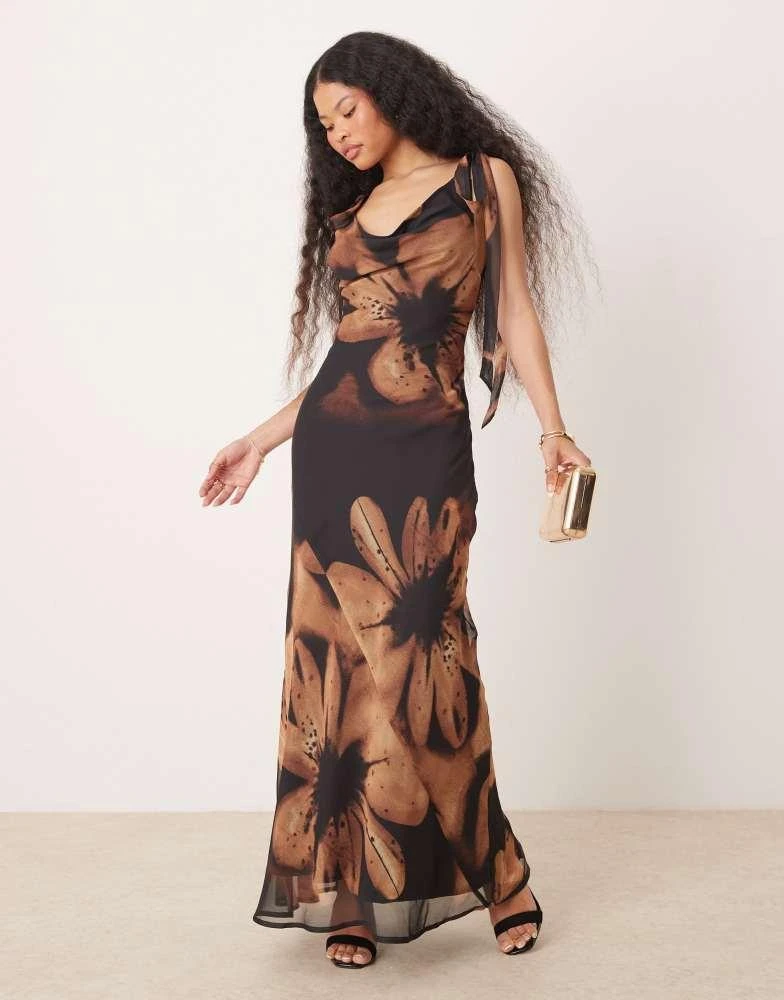 Miss Selfridge Miss Selfridge Petite tie shoulder cowl neck slip dress in brown large floral print - Dresses & Skirts - Free Shipping - BeyondStyle Miss Selfridge Miss Selfridge Petite tie shoulder cowl neck slip dress in brown large floral print - Dresses & Skirts - Free Shipping - BeyondStyle