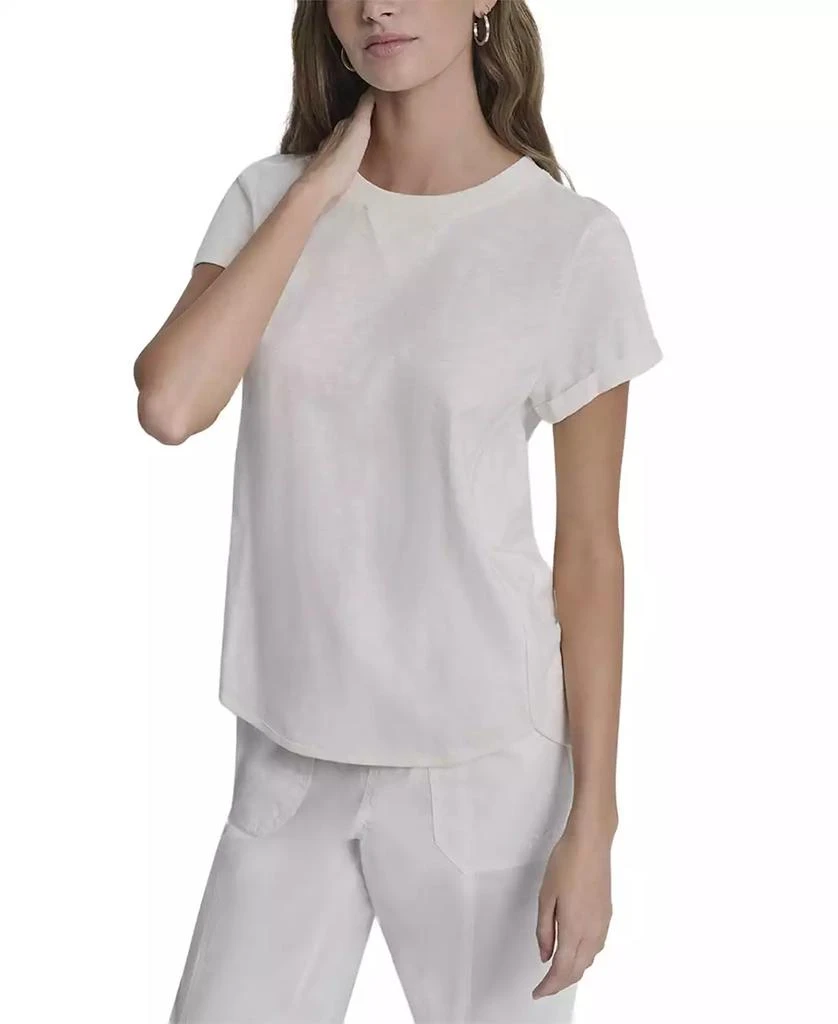 DKNY Sport Women
s Embroidered Crewneck Logo Roll-Sleeve Top 9