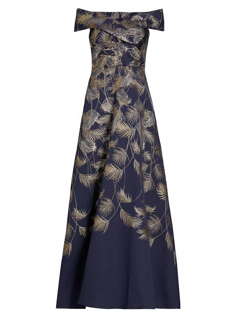 Teri Jon Jacquard Off-The-Shoulder Gown 1