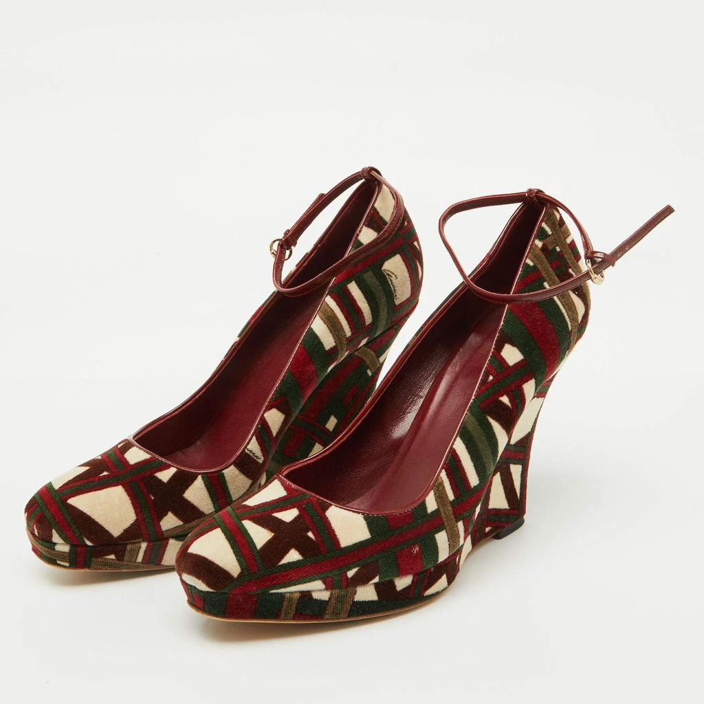Gucci Gucci Multicolor Pattern Velvet Platform Wedge Pumps Size 39.5 2