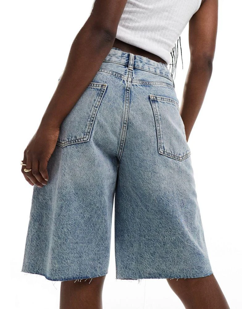 Mango Mango longline raw hem denim shorts in light blue 3