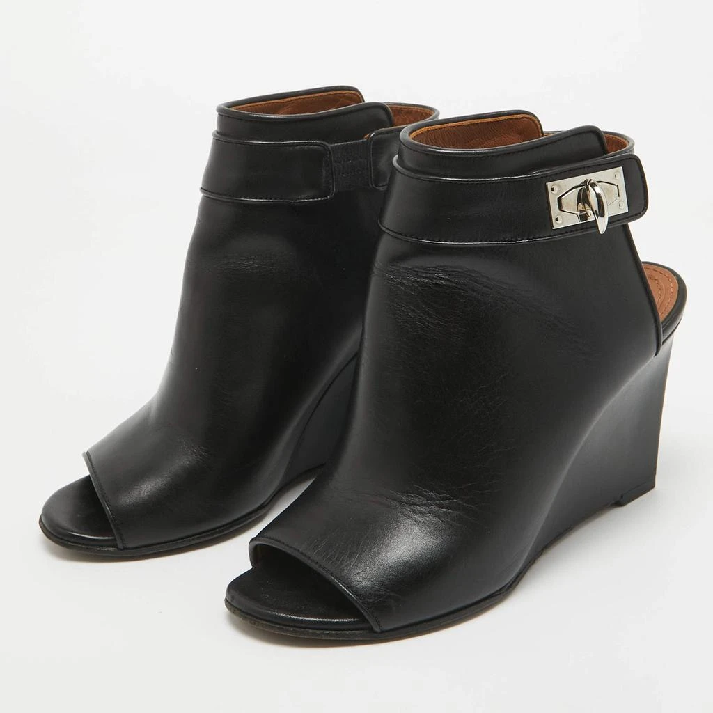 Givenchy Givenchy Black Leather Shark Lock Open Toe Wedge Sandals Size 36 2