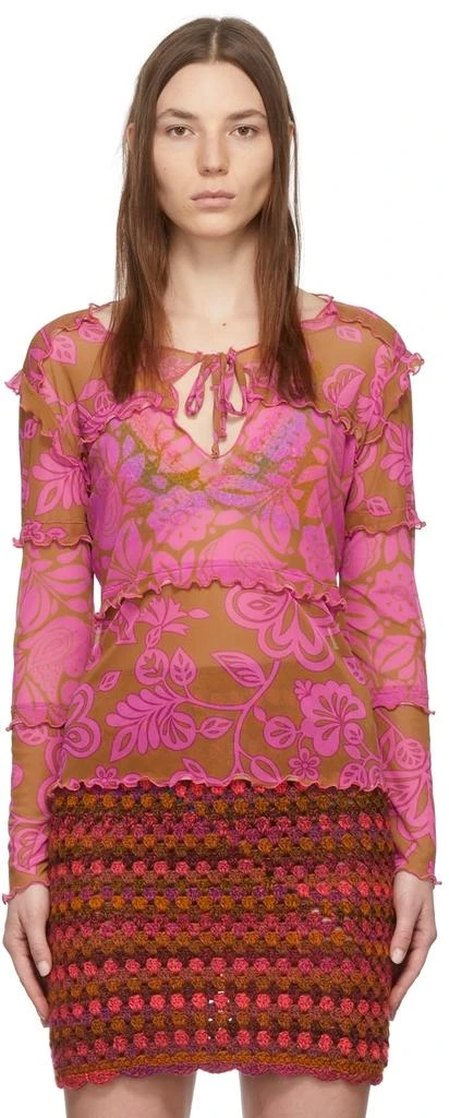 Anna Sui Pink Paradisiac Combo Mesh T-Shirt 1