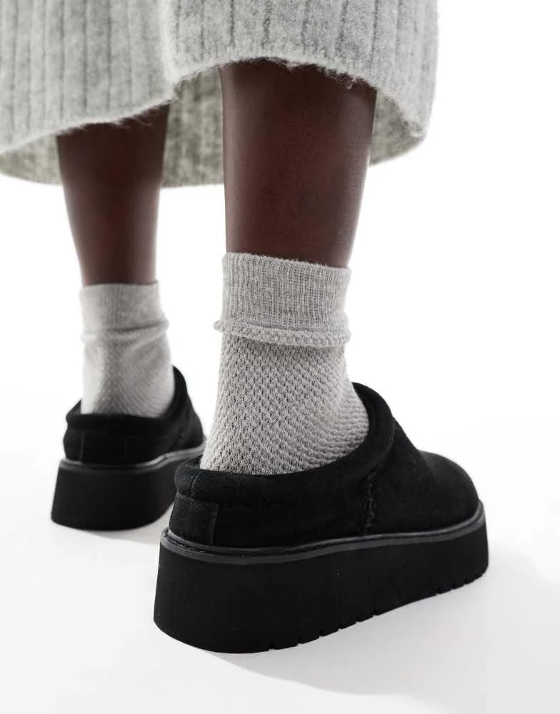 Stradivarius Stradivarius platform fluffy mule in black 4