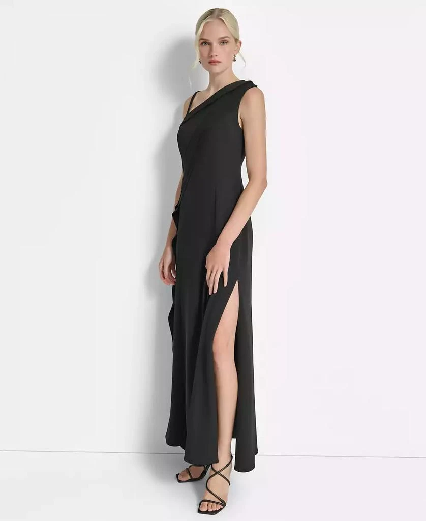 DKNY Women's One-Shoulder Side-Slit Ruffle Gown 3