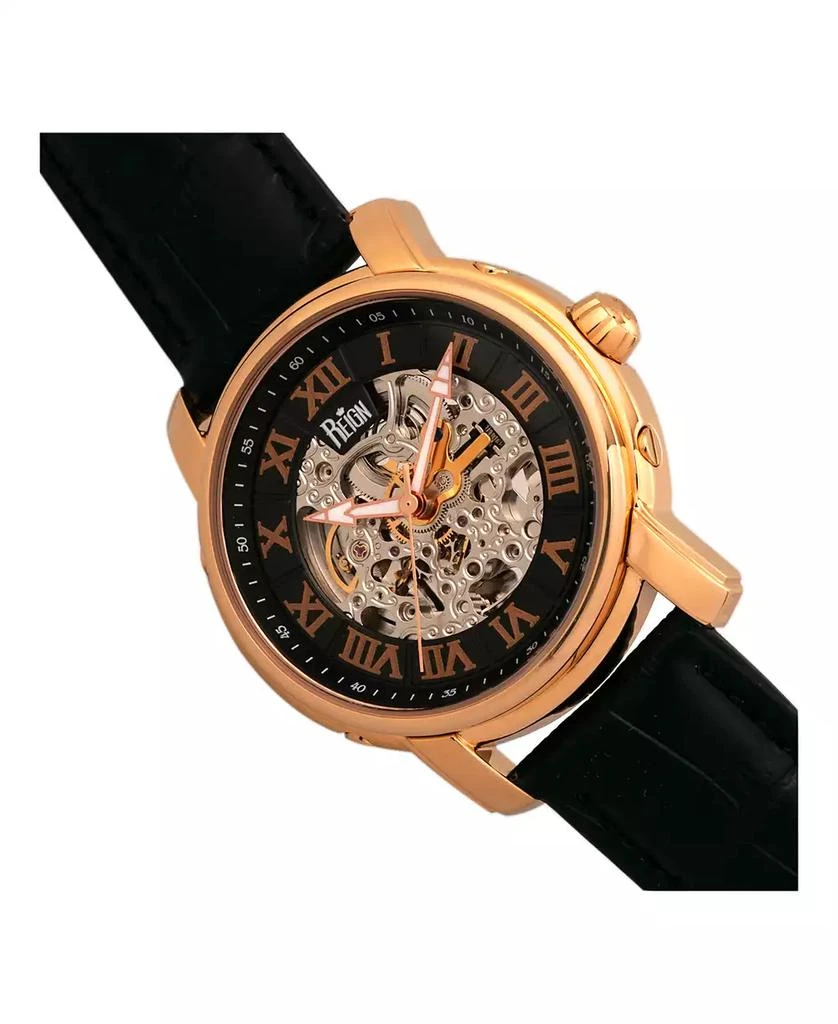 Reign Kahn Automatic Skeleton Rose Gold Case, Genuine Black Leather Watch 45mm 3