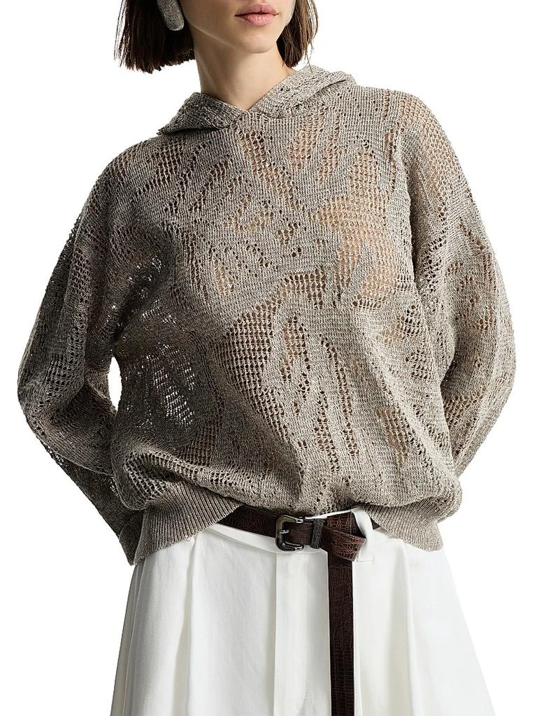 Brunello Cucinelli Dazzling Water Lillies Hooded Sweater in Linen and Cotton 5