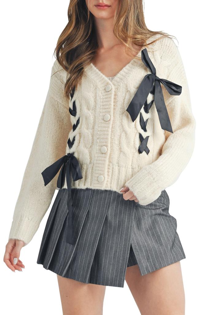 ALL IN FAVOR Bow Cable Stitch Cardigan
