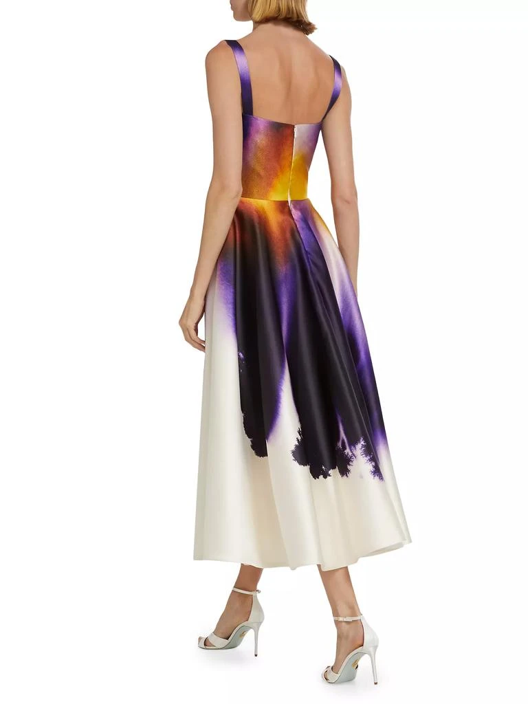 Oscar de la Renta Abstract Orchid Satin Cocktail Dress 5