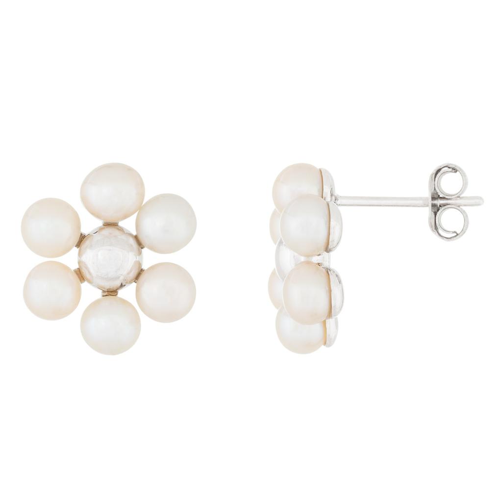 Splendid Pearls White 4-4.5mm Flower Shaped Freshwater Pearl Earrings