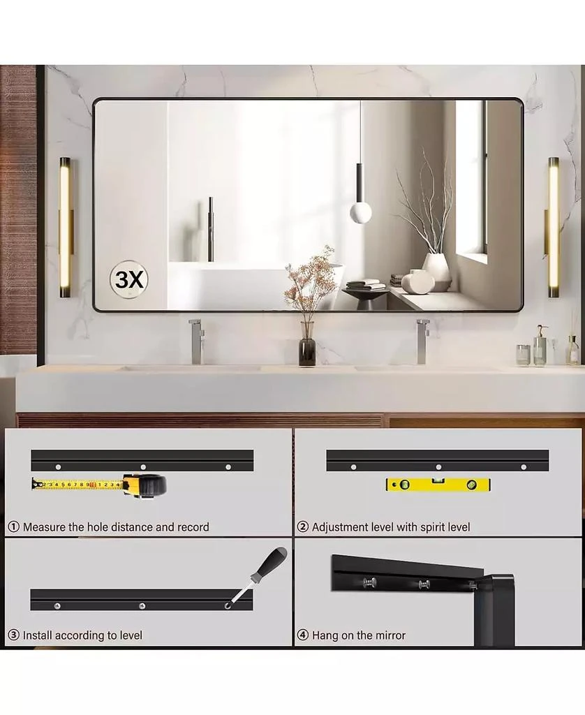 Homfan 72x36 Inch Black Metal Frame Bathroom Mirror | Rounded Rectangle Anti-Rust Vanity Wall Mirror | Horizontal or Vertical Mount for Bathroom 6