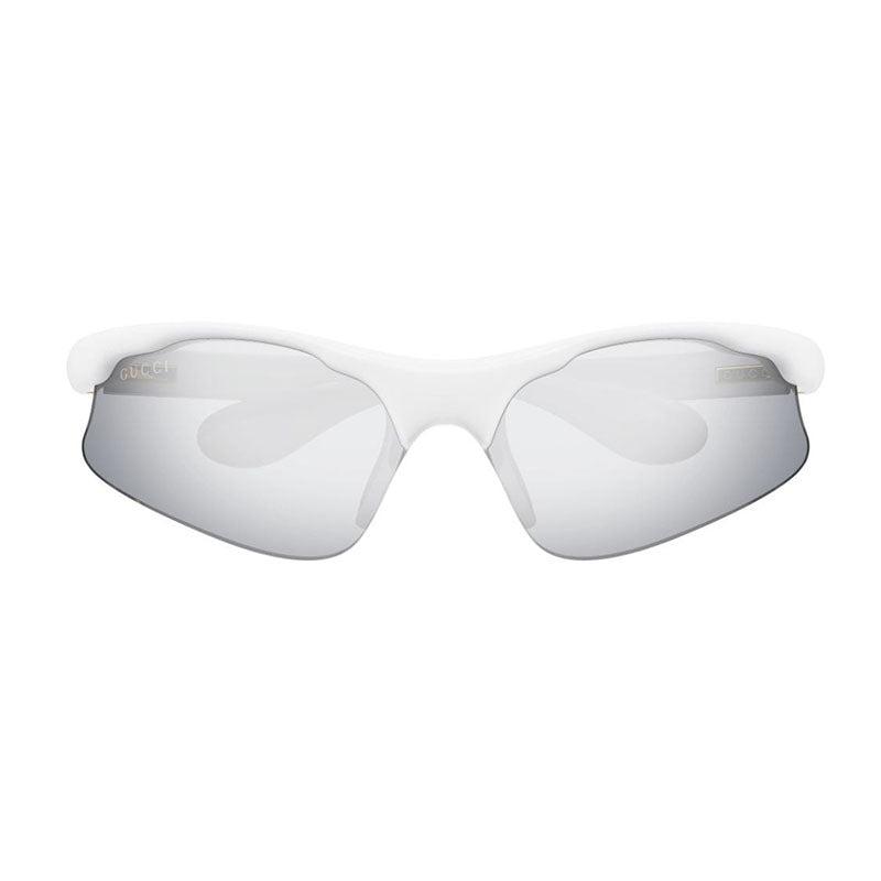 Gucci Gucci Geometric Semi Rim, with a White frame and Smoke Silver Mirror lens.