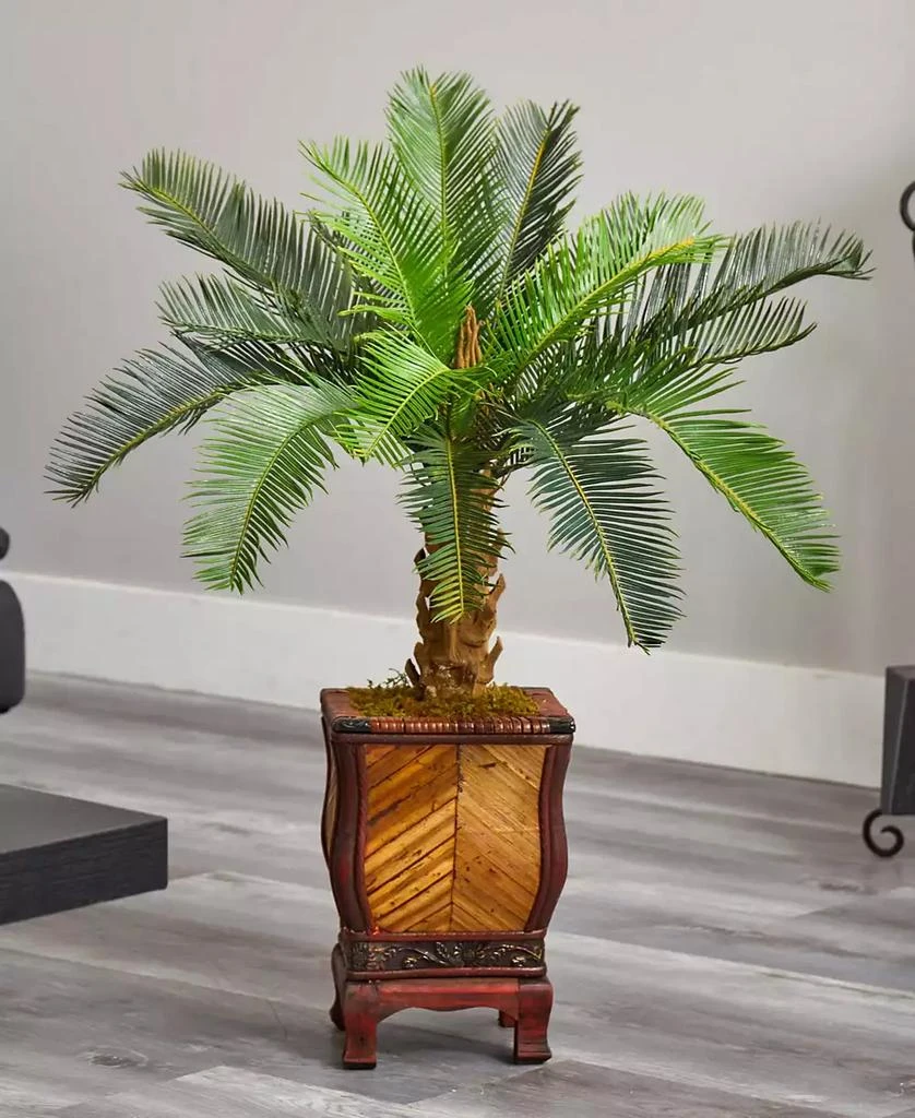 NEARLY NATURAL 3' Cycas Artificial Tree in Wood Planter 9