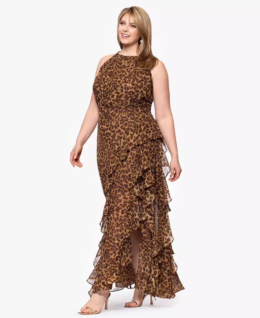 Betsy & Adam Plus Size Printed Halter Long Sheath Dress
