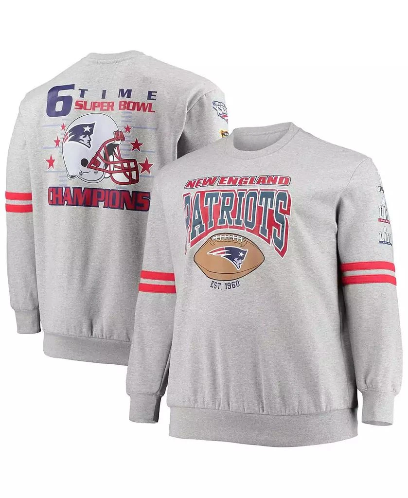 Mitchell and Ness Men
s Heathered Gray New England Patriots Big and Tall Allover Print Pullover Sweatshirt 1