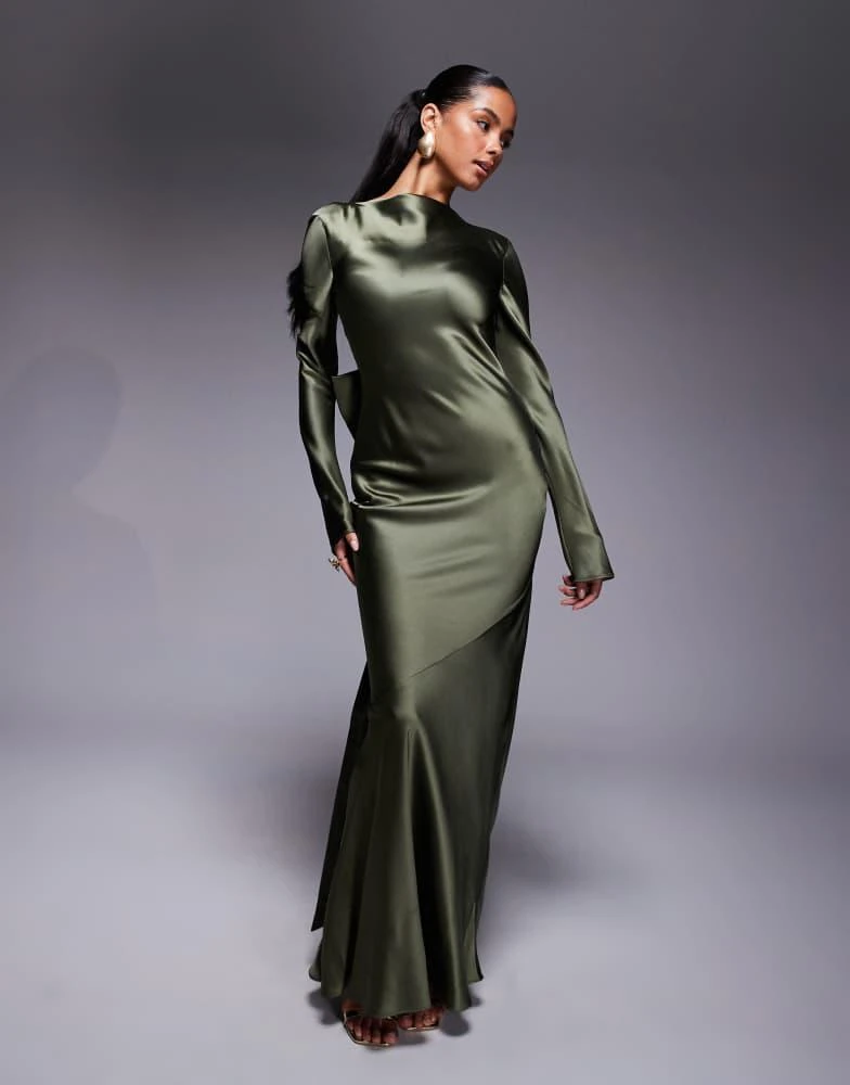 chinese dress ladies Nevaeh Khaki Twisted Lace Panel Maxi Dress