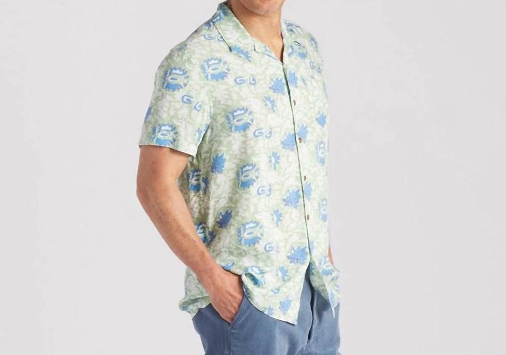 Grayers Men Vintage Hawaiian Batik Print Shirt In Green/light Blue