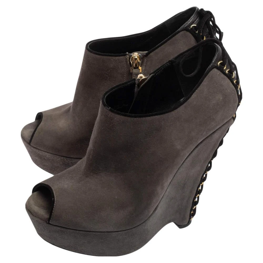 Yves Saint Laurent Saint Laurent Grey Suede  Wedge Peep Toe Booties Size 38 4