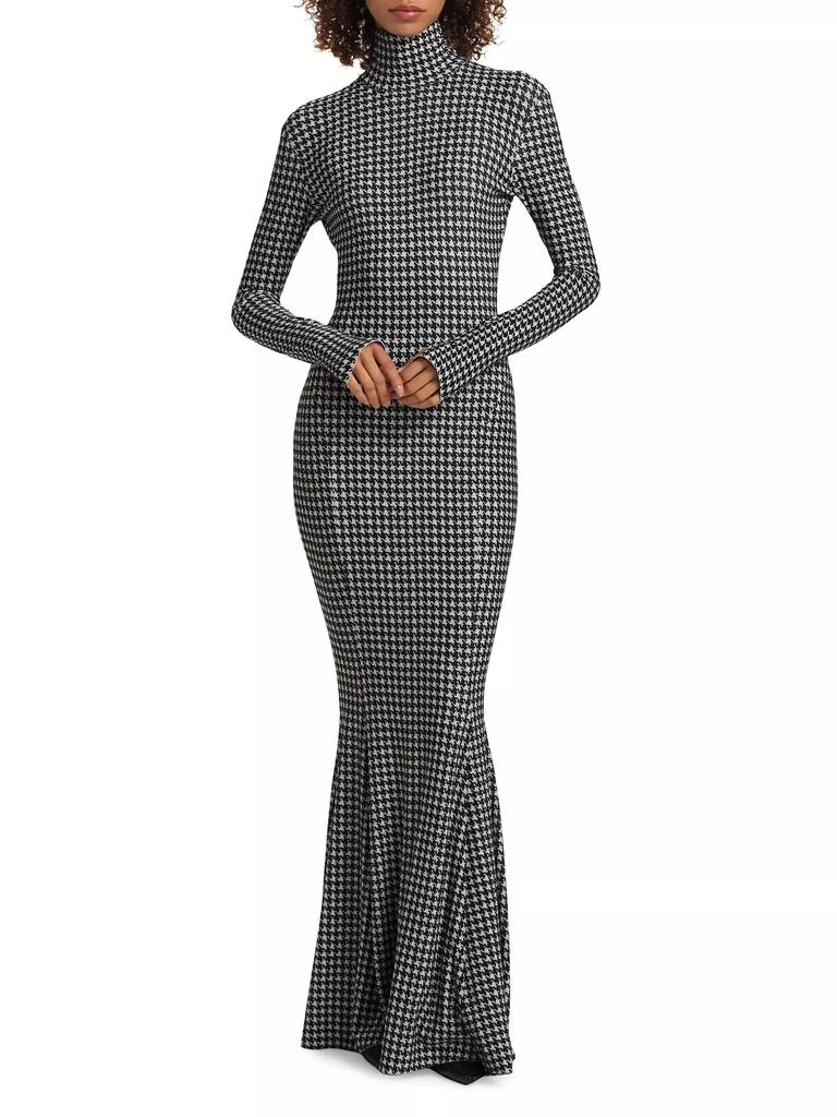 Norma Kamali Houndstooth Turtleneck Fishtail Gown 2