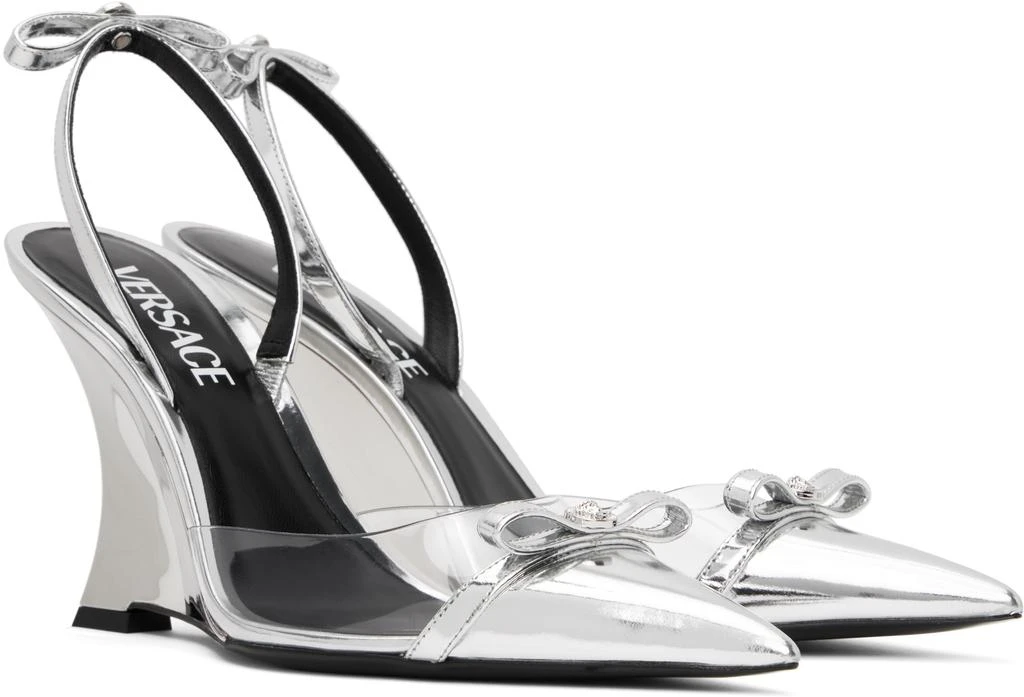 Versace Silver Gianni Ribbon Metallic Wedge 95mm Heels 4
