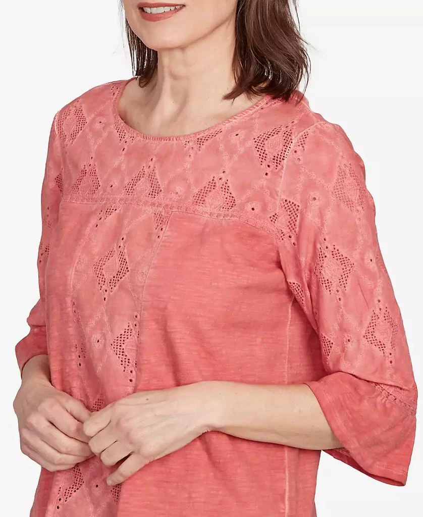 Alfred Dunner Women's El Paso Diamond Textured Spliced Bell Sleeve Top 5
