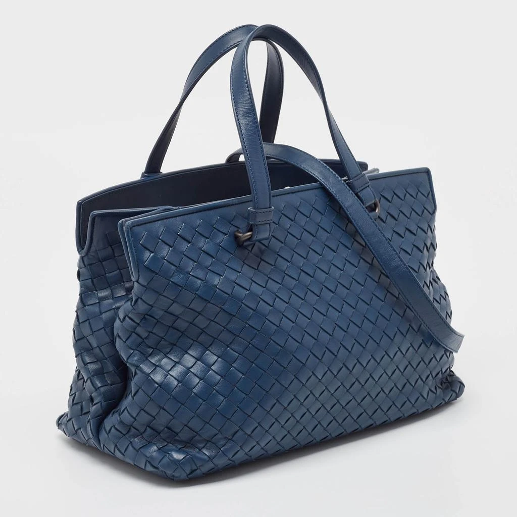 Bottega Veneta Bottega Veneta Navy Blue Intrecciato Leather Double Zip Tote 2