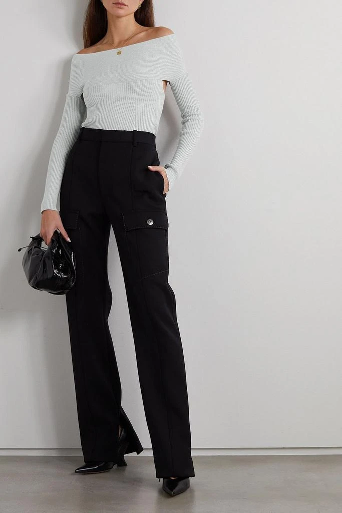 Khaite Salma off-the-shoulder cutout metallic ribbed-knit top 2