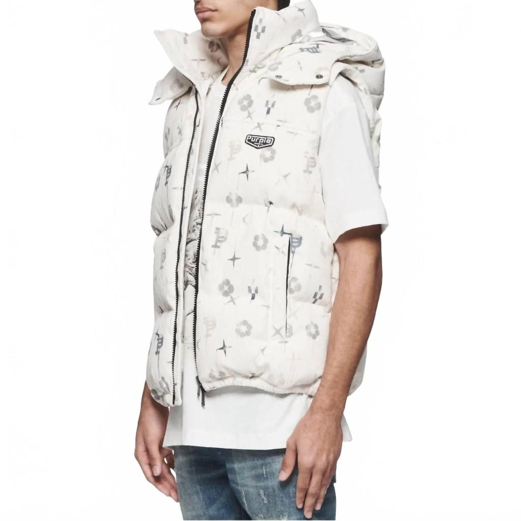 Purple Brand Printed Corduroy Puffer Vest In White