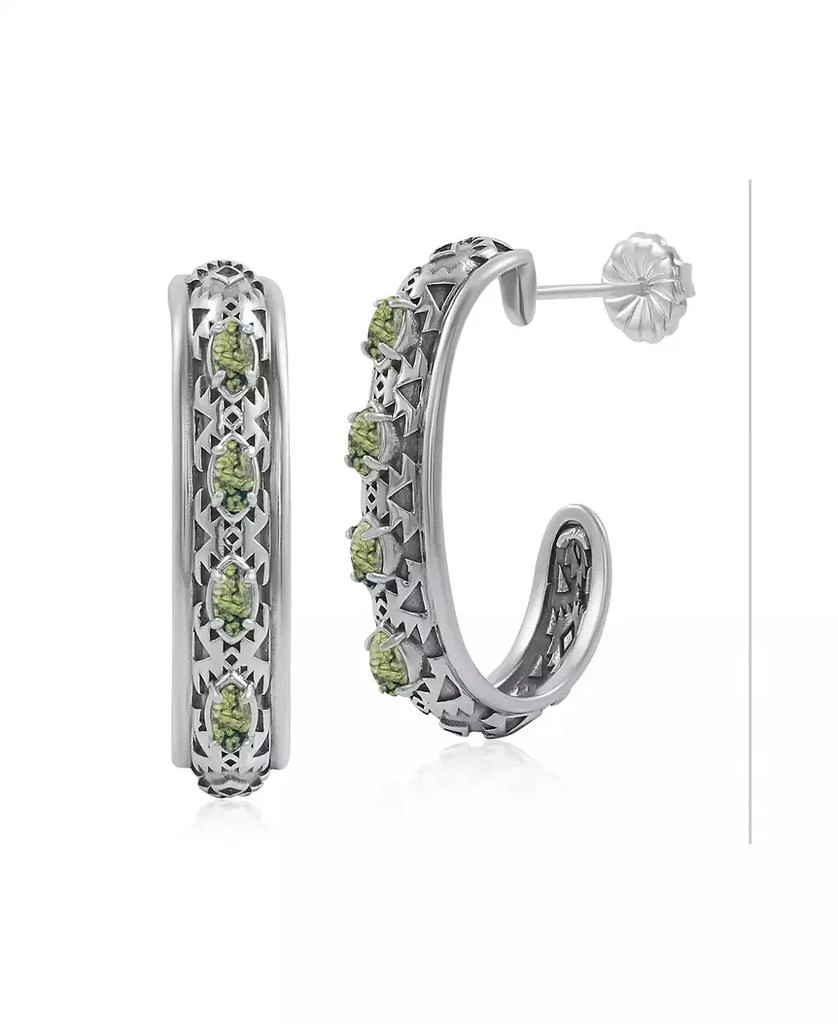 American West Jewelry Sterling Silver Green Serpentine Patterned J-Hoop 1 Inch Earrings