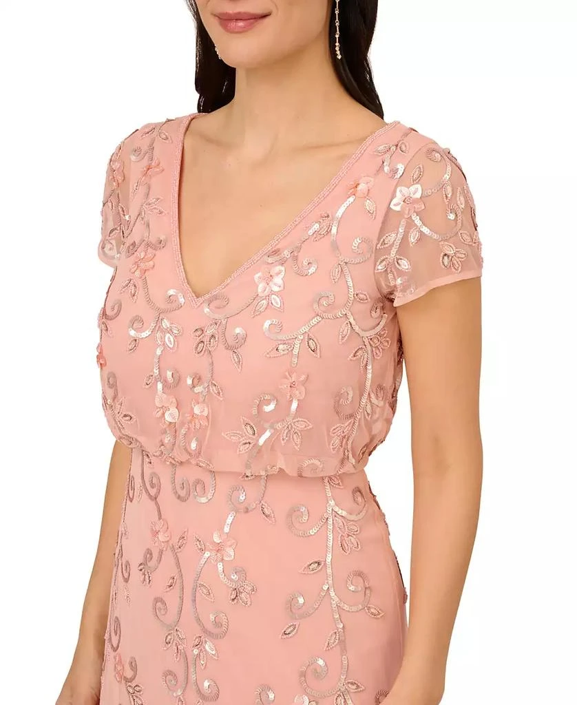 Adrianna Papell Women's V-Neck Beaded Short-Sleeve Gown 3