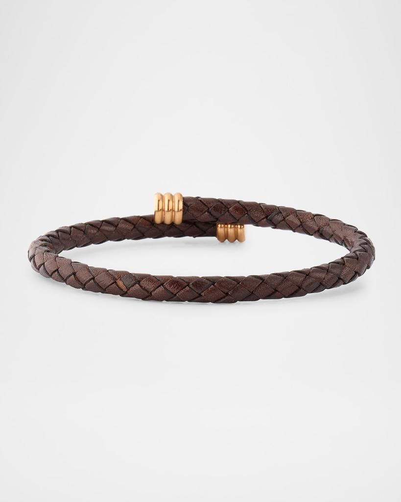 LINK UP Men's Flexible Braided Leather Bracelet with Stainless Steel