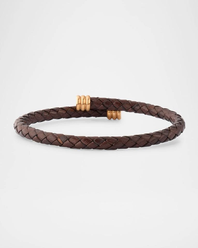 Link Up Men's Flexible Braided Leather Bracelet with Stainless Steel 1